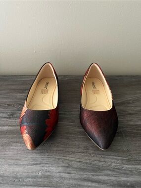 Omine Red and Black Floral Pointed Toe Flats